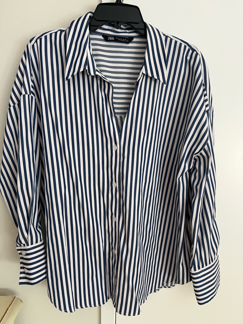 Zara White and Navy Striped Shirt